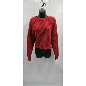 American Eagle Cropped Sweater Women's Sz M Red Long Sleeve Pullover Holiday